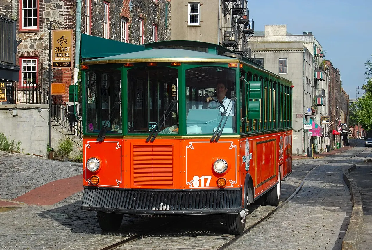 An Old Town Trolley in Savannah, photographed in 2009.